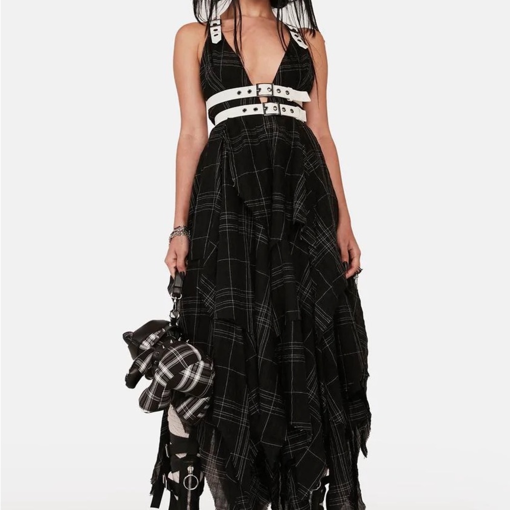 Plaid dress goth white buckles size medium dolls kill
